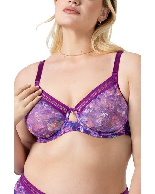 Curvy Couture Purple Print Underwire Unlined Bra