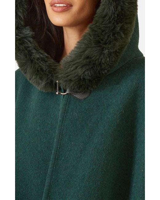 Yumi' Green Hooded Fur Cape Jacket