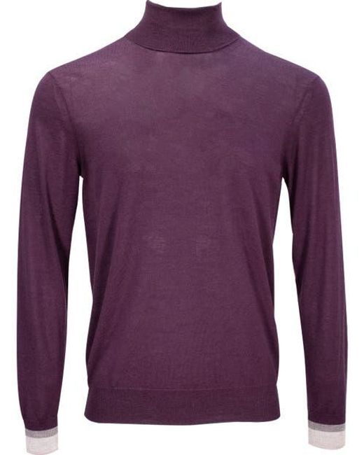 Lords of Harlech Purple Ronald Merino Wool Turtleneck Sweater for men