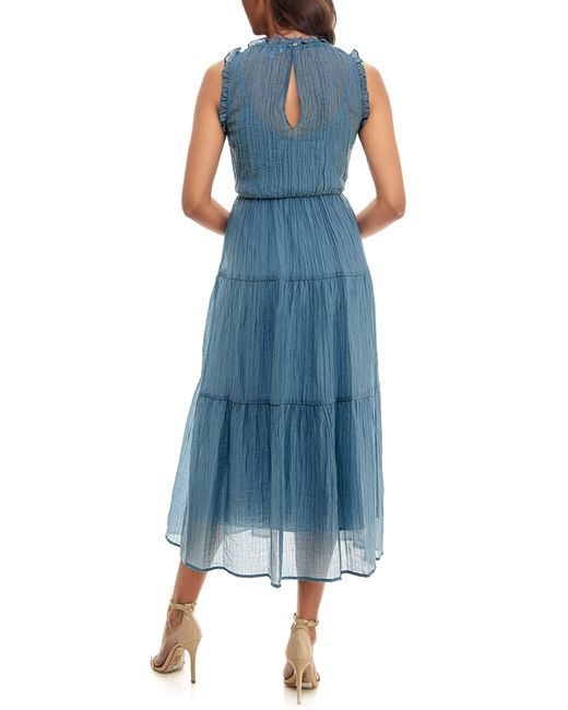 Socialite Blue Crinkle Tiered Sleeveless Midi Dress