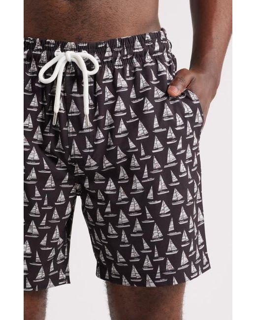Stone Rose Black Sailboat Print Swim Trunks for men