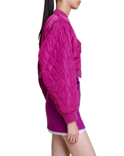 Maje Purple Badiane Quilt Sleeve Bomber Jacket