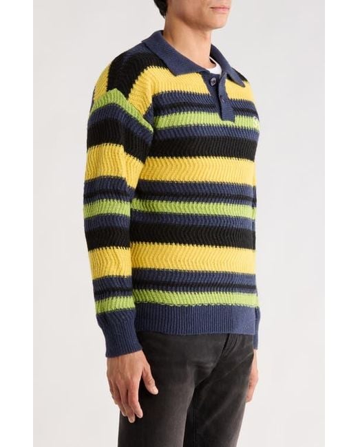 Pleasures Black Cooper Stripe Long Sleeve Polo Sweater for men
