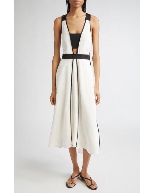 Reiss Valencia Contrast Sleeveless Midi Dress in Natural | Lyst