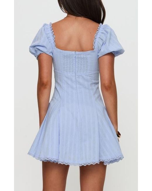 Princess Polly Blue Rabatia Puff Sleeve Cotton Minidress