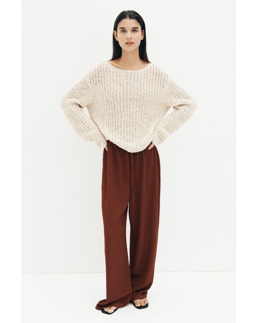 H&M White Textured Drawstring Pants