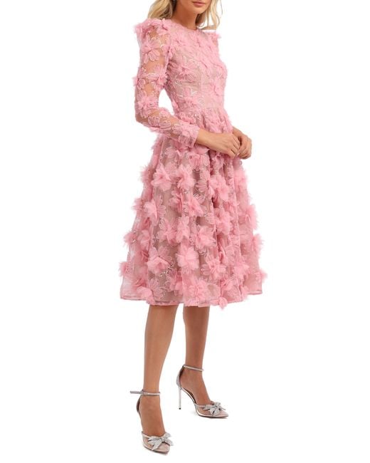 HELSI Pink Lisa 3d Floral Long Sleeve Cocktail Dress
