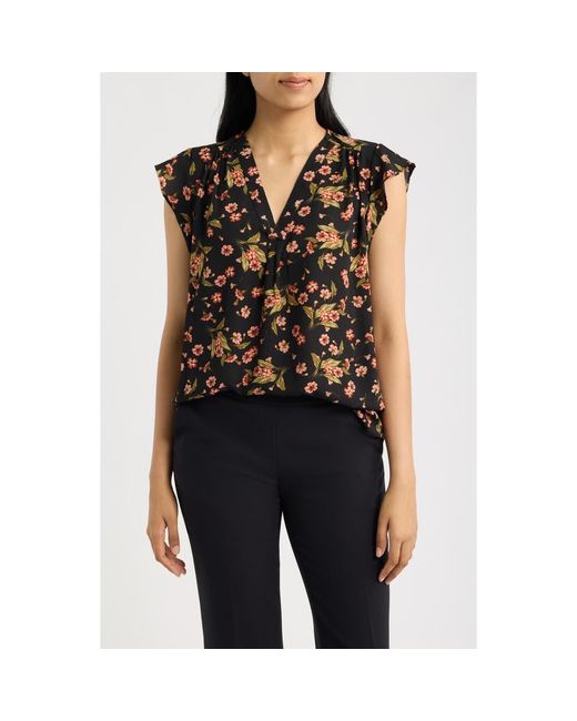 Chaus Black Print Flutter Sleeve Blouse