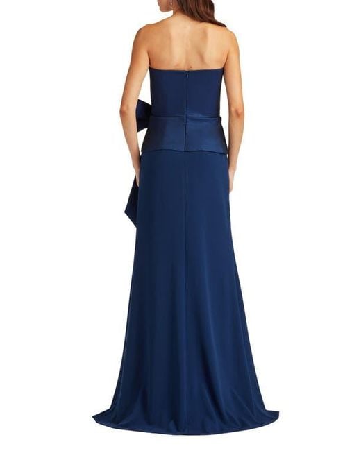 Tadashi Shoji Blue Strapless Stretch Crepe Gown