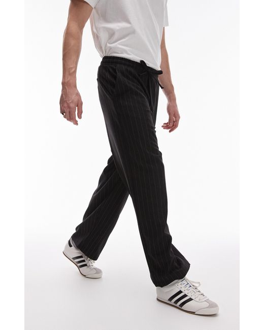 Topman Black Pinstripe Wide Leg Drawstring Pants for men