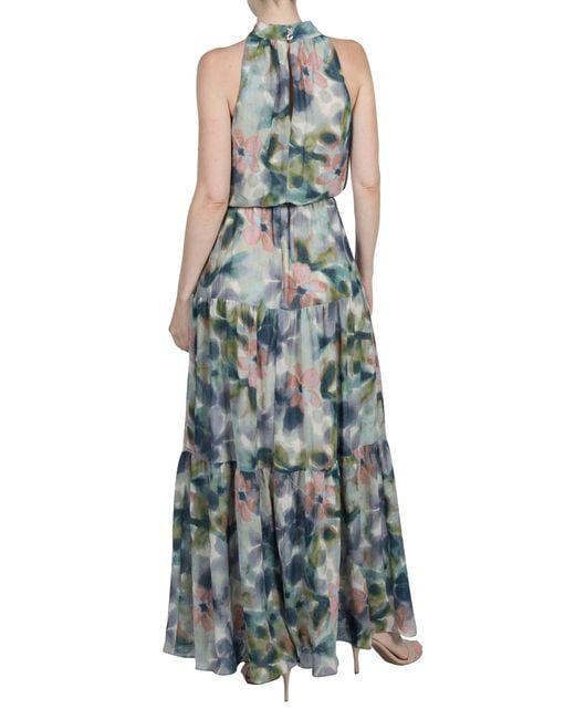 Julia Jordan Green Watercolor Floral Crinkle Maxi Dress
