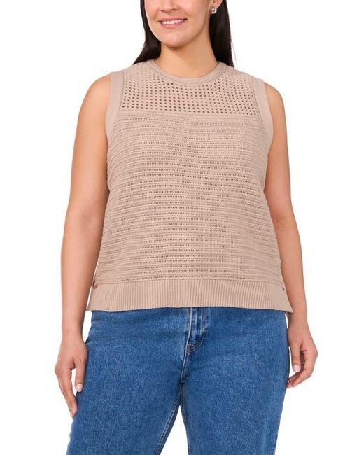 Halogen® Natural Open Stitch Side-Button Cotton Sweater Tank