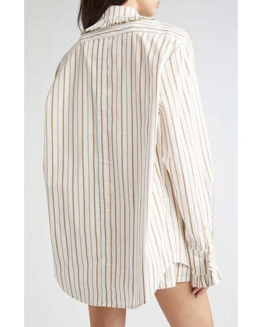Tanner Fletcher White Gender Inclusive Pippa Stripe Ruffle Button-Up Shirt
