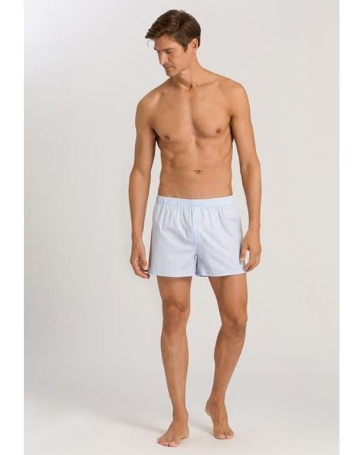 Hanro Blue Fancy Woven Cotton Boxer for men