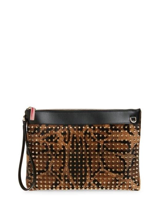 Christian Louboutin Gray Funky Studded Genuine Calf Hair Clutch