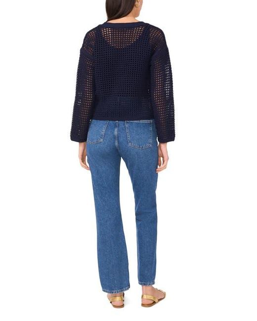 Two By Vince Camuto Blue Open Stitch Lace-Up Top