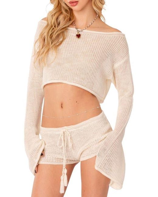 Off the shoulder crop sweater hotsell