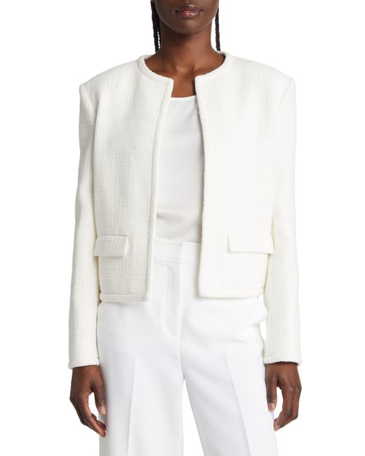 Theory White Cotton Blend Crop Tweed Jacket