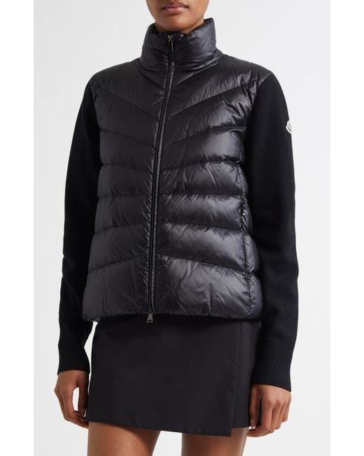 Moncler Black Quilted Down & Wool Knit Cardigan