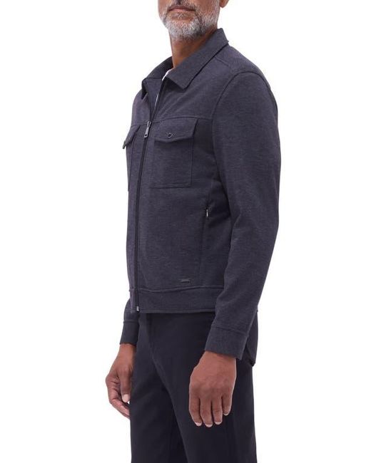 Bugatchi Blue Soft Touch Zip Knit Shirt Jacket for men
