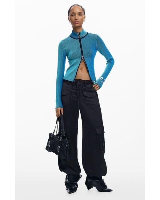 Desigual Blue Front Zip Rib Jacket