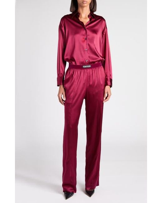 Tom Ford Red Relaxed Fit Stretch Silk Satin Blouse