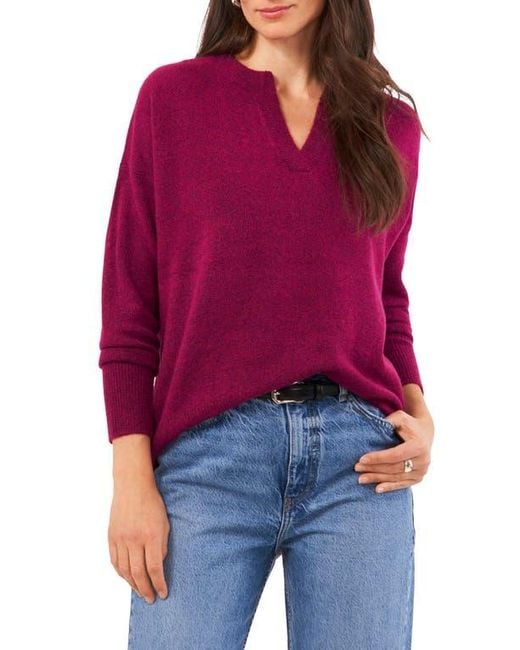 Vince Camuto Red Drop Shoulder V-Neck Sweater
