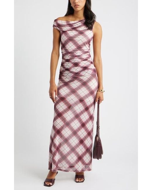 Open Edit Multicolor One-Shoulder Mesh Maxi Dress