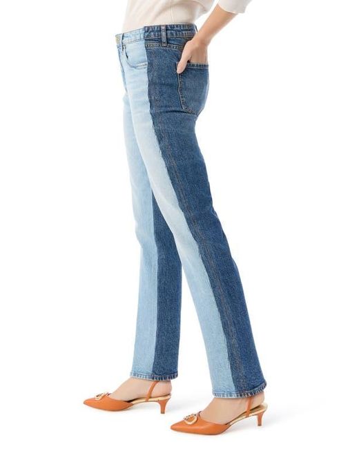 DO by Dee Ocleppo Blue Athena Slouchy Pieced Two-Tone Straight Leg Jeans