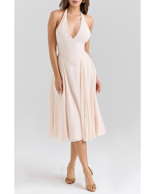 House Of Cb Natural Solada Halter Georgette Midi Dress