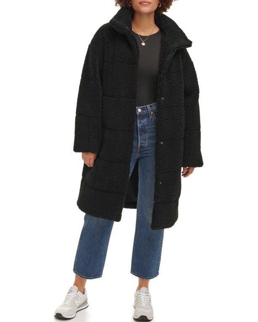 Levi's Black Long Length Patchwork Quilted Teddy Coat