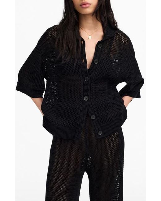 Madewell Black Open Stitch Button Front Cardigan