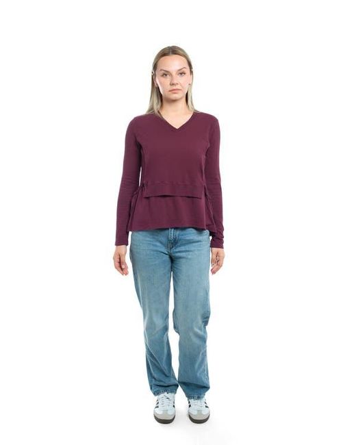 Wilt Purple Mixed Media Double Layer Effect V-Neck Tee