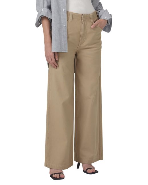 Citizens of Humanity Natural Paloma High Waist Wide Leg Twill Utility Trousers