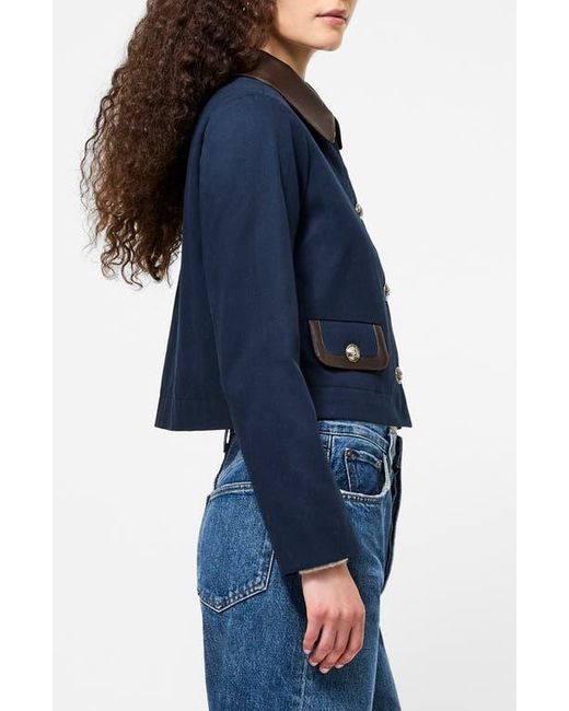 French Connection Blue Denim Jacket With Faux Leather Trim