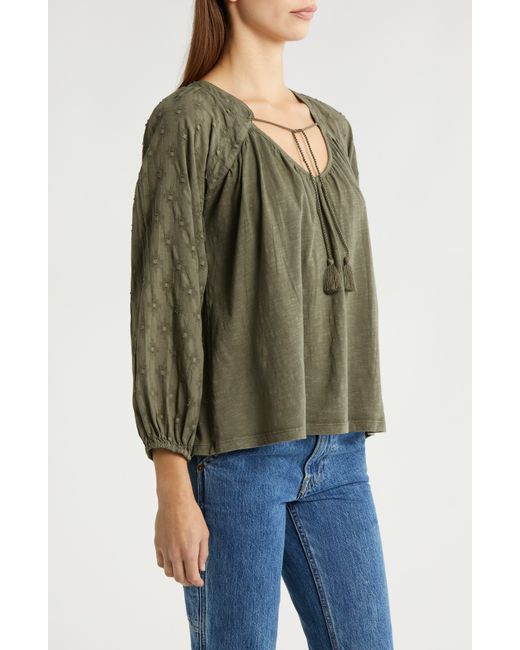 Lucky Brand Multicolor Long Sleeve Cotton Peasant Top