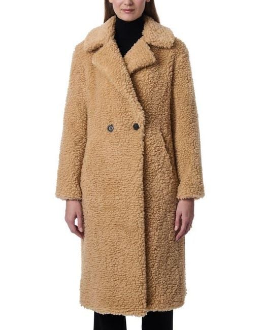 Bernardo Brown Faux Shearling Double Breasted Longline Coat
