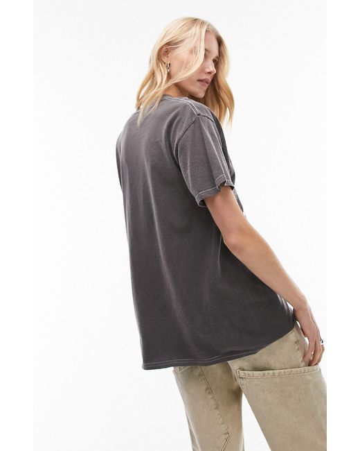 TOPSHOP Gray Bowie Oversize Cotton Graphic T-shirt