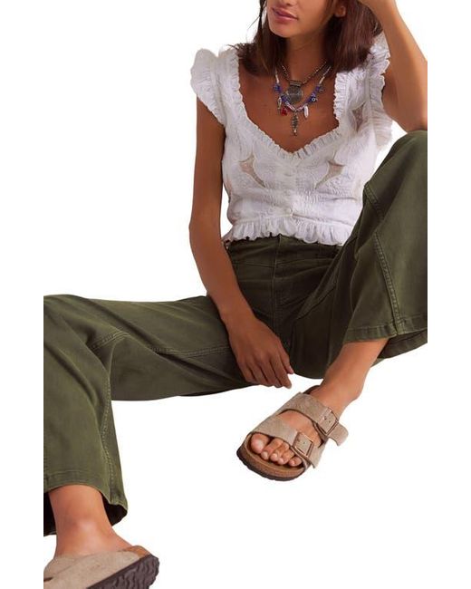Free People Green Libre Front Yoke Wide Leg Jeans