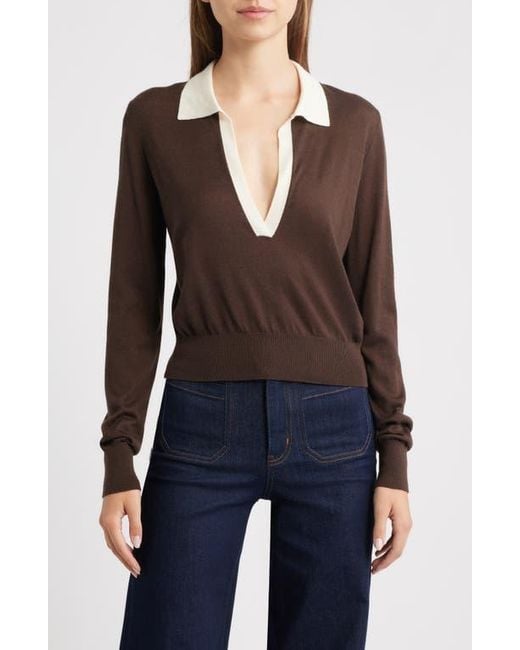 FRAME Blue The Two Tone Cashmere & Silk Blend Polo Sweater