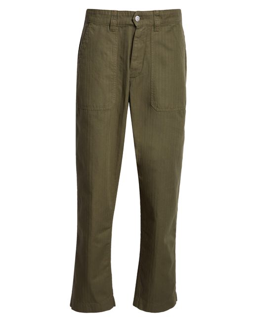 Drake's Green Herringbone Stripe Cotton & Linen Fatigue Pants for men
