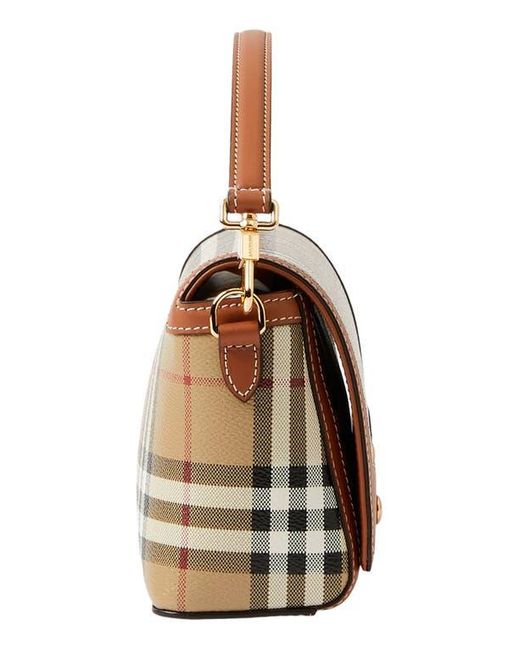 Burberry Brown Small Note Check & Leather Crossbody Bag
