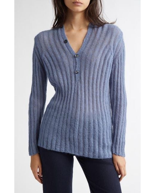 Paloma Wool Blue Naor Button Back Mohair & Alpaca Blend Rib Cardigan