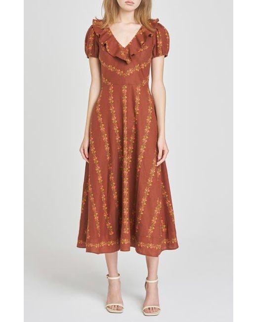Wayf Multicolor Fern Floral Linen Blend Midi Dress