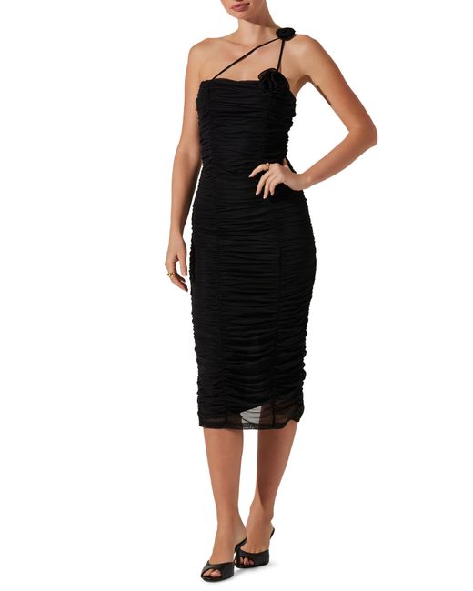 Astr Black Corsage Ruched Body-con Dress