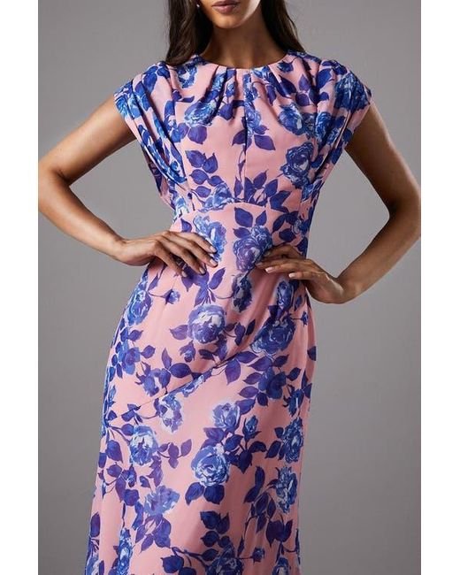 Coast Purple Cap Sleeve Floral Chiffon Midi Dress
