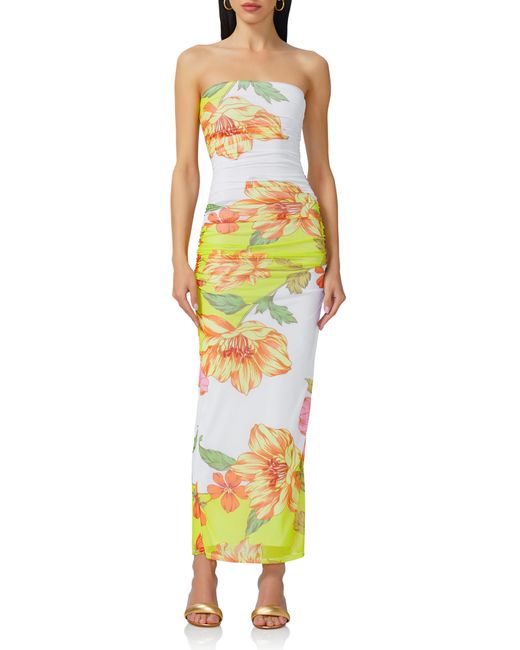 AFRM Yellow Marlo Ruched Strapless Dress