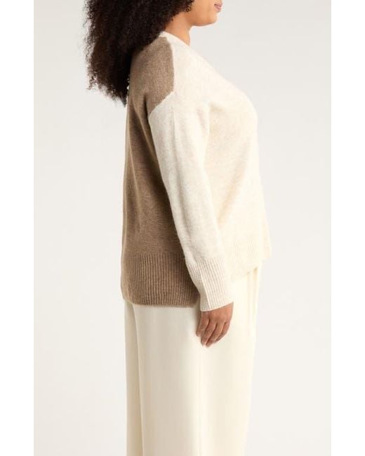 Vince Camuto Natural Colorblock V-Neck Sweater