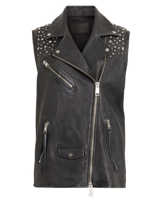 AllSaints Black Billie Embellished Leather Vest