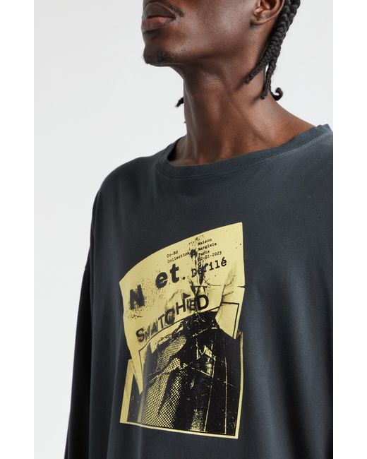 Maison Margiela Black Snatched Scoop Neck Long Sleeve Cotton Graphic T-shirt for men